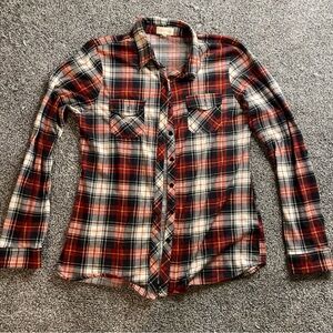 Urban Girl Black & Red Plaid Long Sleeve Roll Tab Button Up Shirt Women’s XL